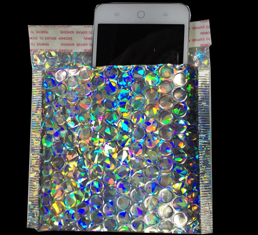 50pcs Small Holographic Bubble Mailer Laser Silver Padded Envelope for Fragile Products Shipping