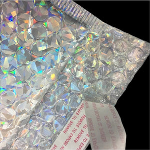 50pcs Small Holographic Bubble Mailer Laser Silver Padded Envelope for Fragile Products Shipping