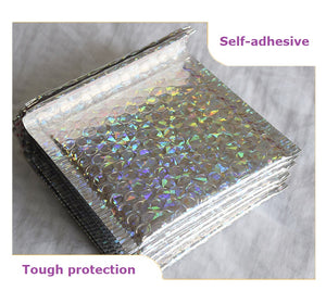 50pcs Small Holographic Bubble Mailer Laser Silver Padded Envelope for Fragile Products Shipping