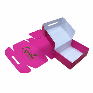 Gold Stamped Logo Hot Pink Corrugated Hair Extension Box